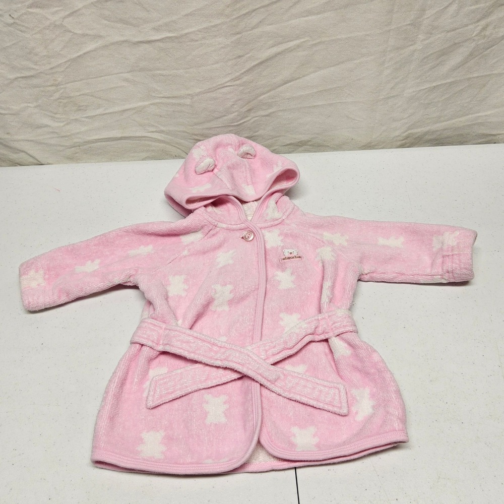 Absorba Paris Pink Teddy Bear‎ Hooded Baby Bathrobe One Size 100% Cotton Terry